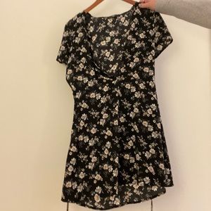 Misguided Black Floral Button Front Skater Dress